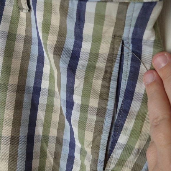 $ Olde school men blue green white stripe shorts.Zip flat front. Size 42 - Picture 2 of 14